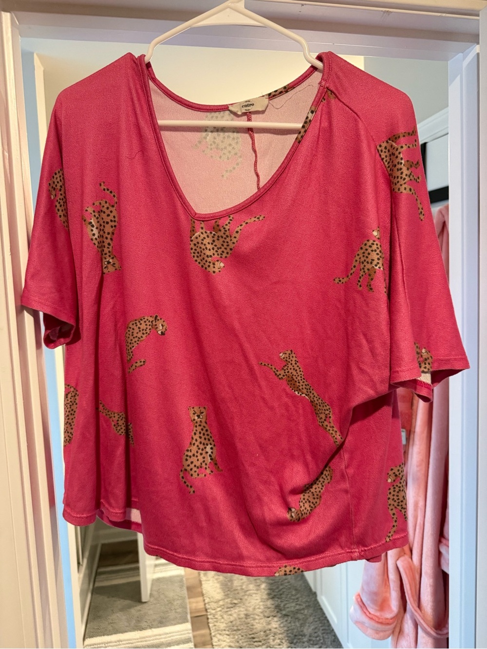 entro Pink Short Sleeve Top with Leopard Spot Print